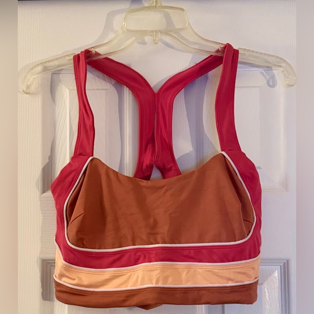 FP Movement 🌸 Pink and Tan Racerback Sports Bra with Moisture-Wicking Fabric